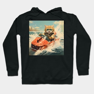 Retro Cats Summertime Boating | Vintage Style Kitty Art Hoodie